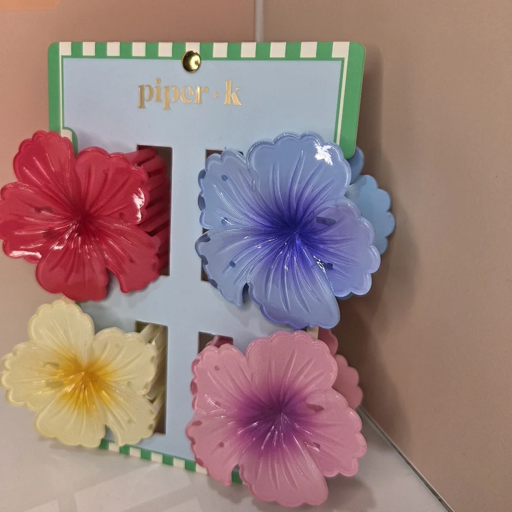 🌈▪️Piper K ▪️Floral Hair Clips Set Of 4  - Red, Blue, Yellow, Pink